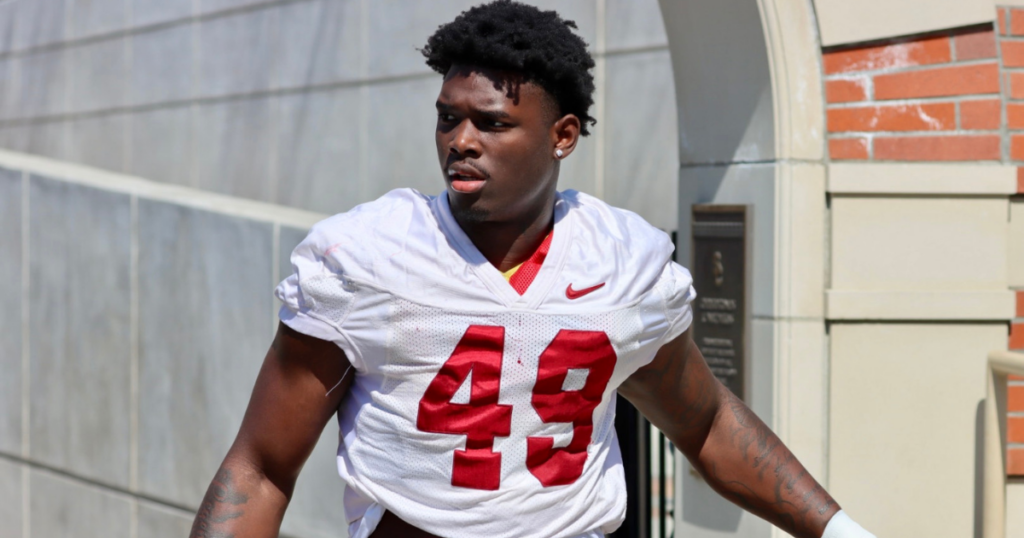 USC true freshman defensive end Kameryn Fountain walks out to a spring ball practice