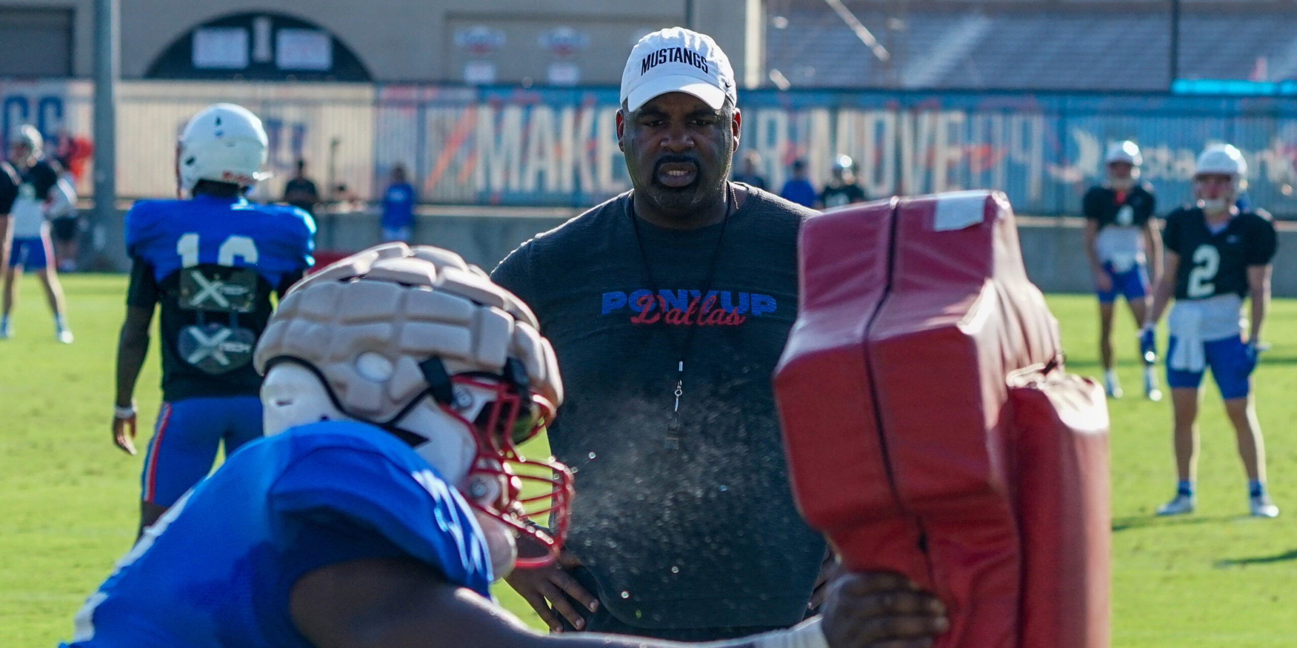 SMU DL Coach Thibodeaux encouraged by size, production this spring