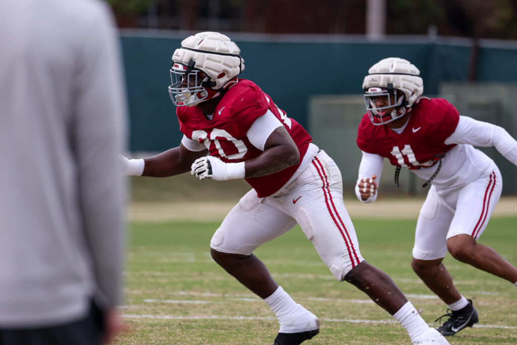 Alabama DL Jah-Marien Latham and LB Jihaad Campbell