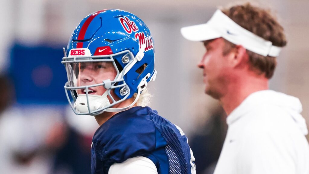 Ole Miss QB Jaxson Dart and head coach Lane Kiffin (Photo credit: Ole Miss Athletics)