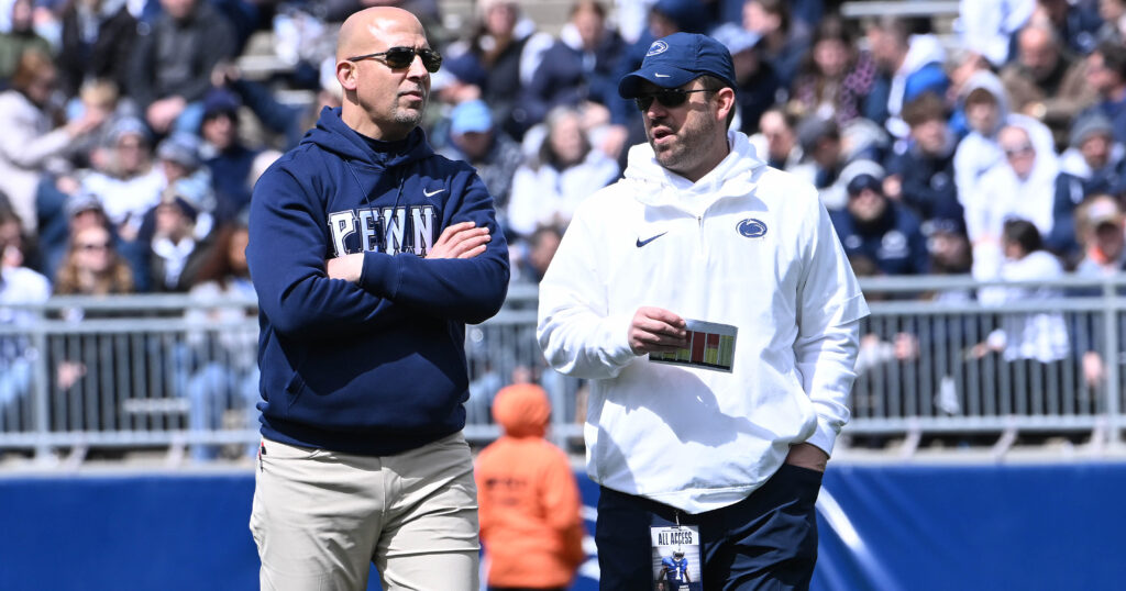 Penn State head coach James Franklin and General Manager Andy Frank. (Credit: Steve Manuel | Blue White Illustrated)