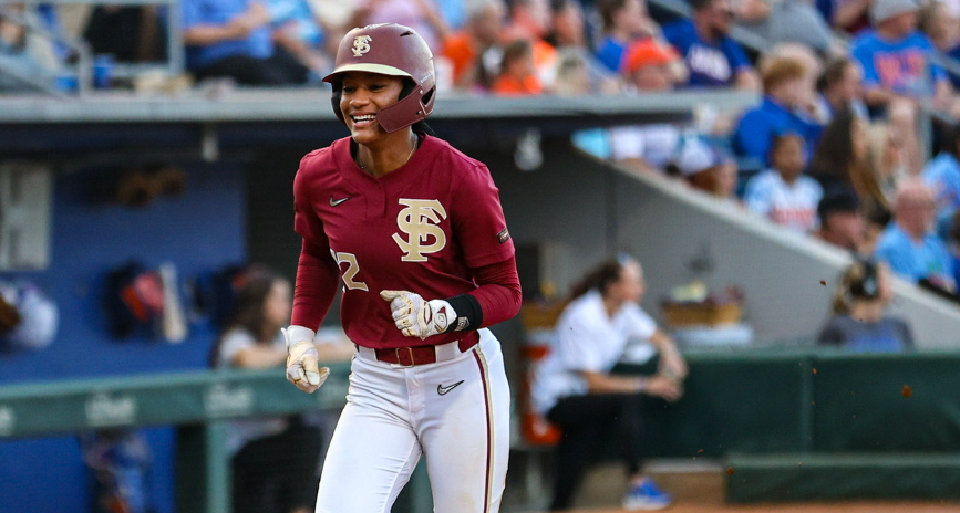 Florida State's Amaya Ross comes home to score a run Wednesday at UF. (Courtesy of FSU Sports Information)