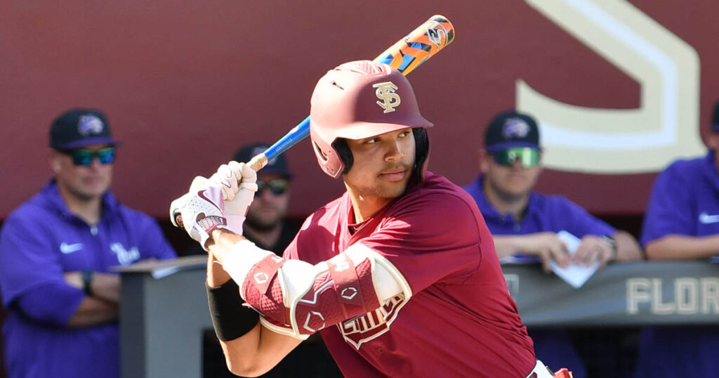 Florida State slugger Cam Smith prepares to face a pitch earlier this season. (Gene Williams/Warchant)