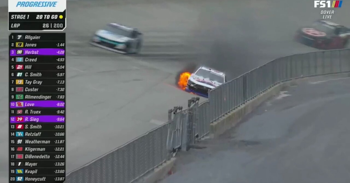 Ryan Sieg escapes car after it burst into flames while racing at Dover