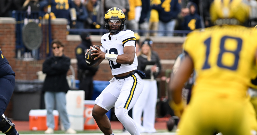 Michigan Wolverines football quarterback Alex Orji scrambled for a touchdown in the 2024 spring game. (Photo by Lon Horwedel / TheWolverine.com)