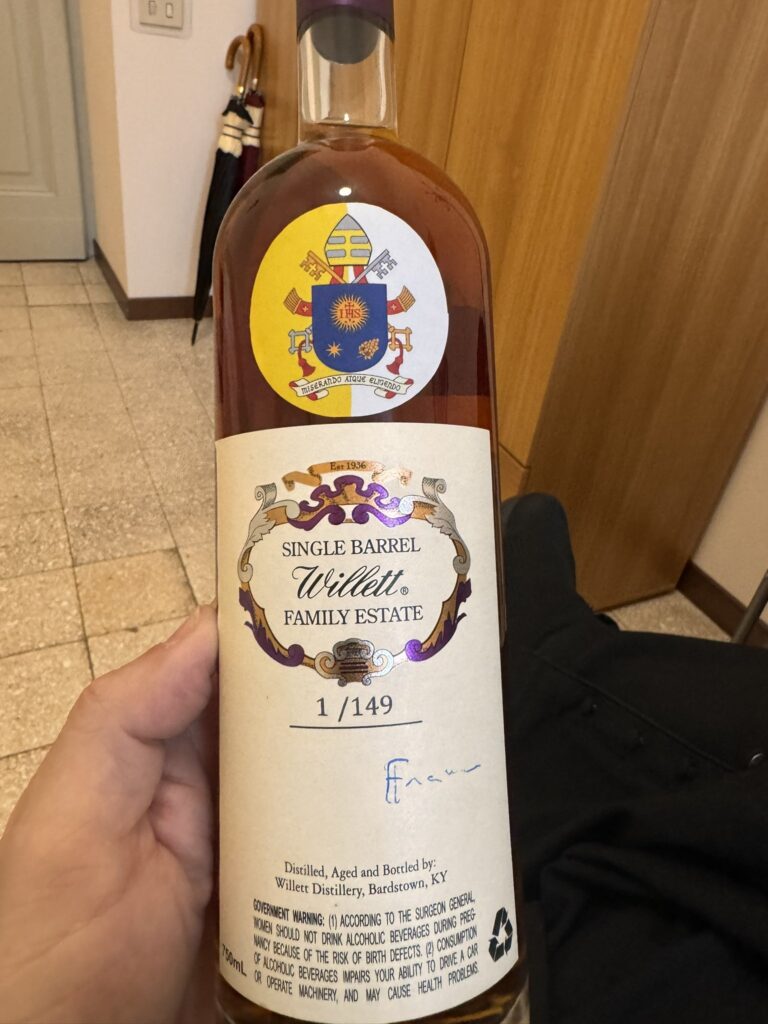 A bottle of Willett bourbon signed by Pope Francis - Photo courtesy of Jim Sichko