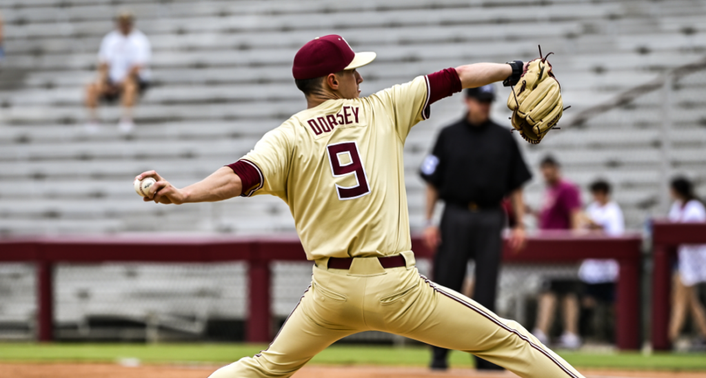 Carson Dorsey pitches for Florida State Baseball on Friday against Georgia Tech. (Courtesy of FSU Sports Information)