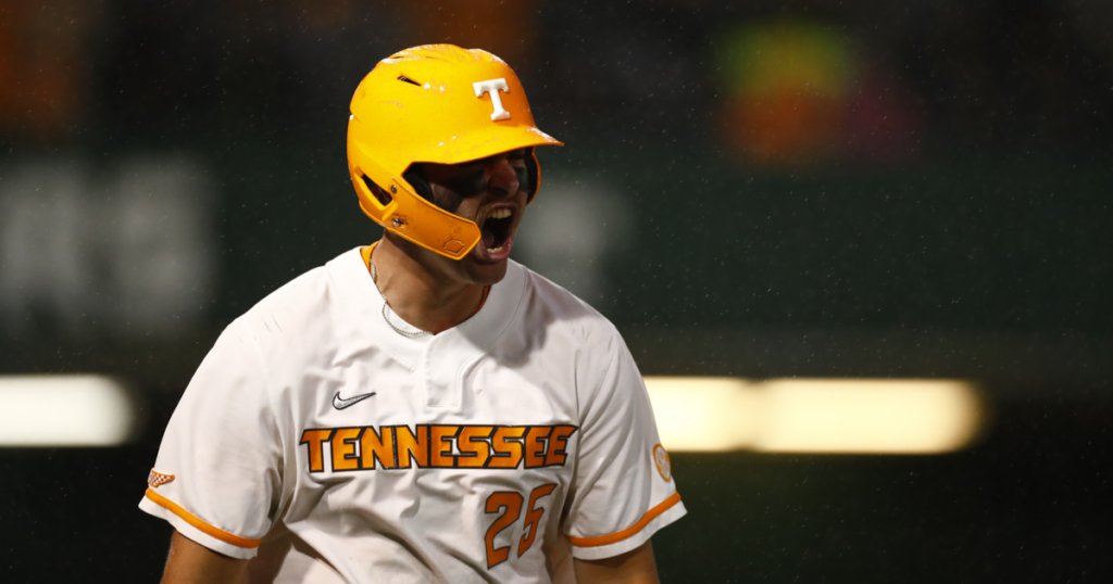 Tennessee's Blake Burke celebrates after hitting a grand slam. Credit: UT Athletics