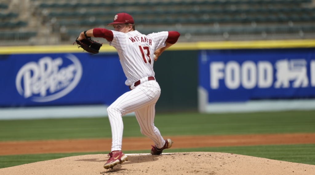 Conner Whittaker delivers a pitch for Florida State on Tuesday at the ACC Tournament. (Courtesy of FSU Sports Information)