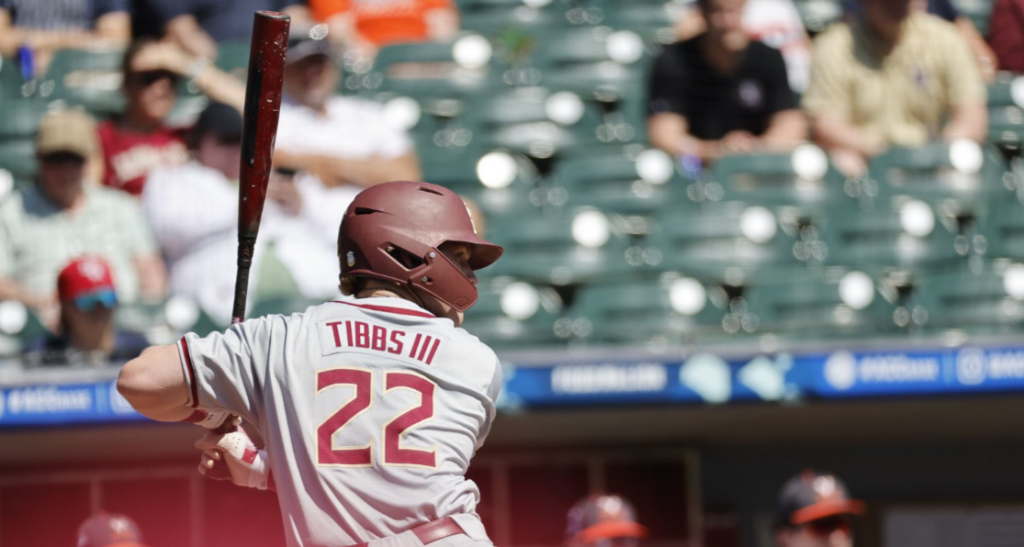 FSU outfielder James Tibbs helps lead the Seminoles past Virginia on Friday in the ACC baseball tournament. (Courtesy of Florida State Sports Information)