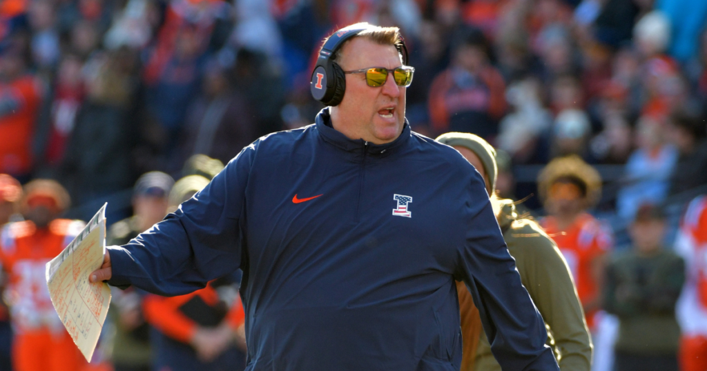 Michigan Wolverines football will face Bret Bielema and llinois in Champaign in 2023. (Photo by Ron Johnson-USA TODAY Sports)