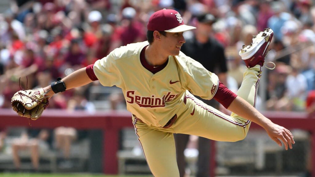 Florida State junior left-hander Carson Dorsey throws a pitch earlier this season. (Ben Spicer/Warchant)