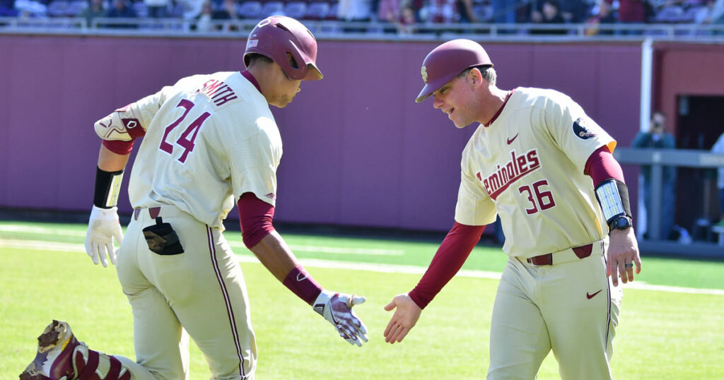 One year ago, Rich Wallace was coaching third base for Florida State. Today, he will lead the UCF Knights in an NCAA Regional game against the Seminoles. (Gene Williams/Warchant)