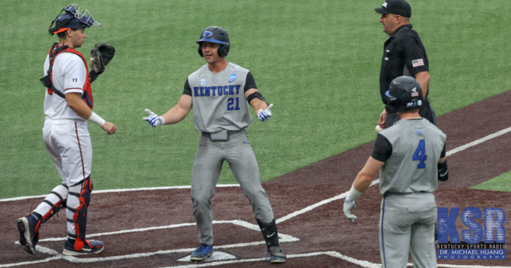 Kentucky Baseball's Ryan Waldschmidt does the Spiderman meme after scoring - Dr. Michael Huang, Kentucky Sports Radio