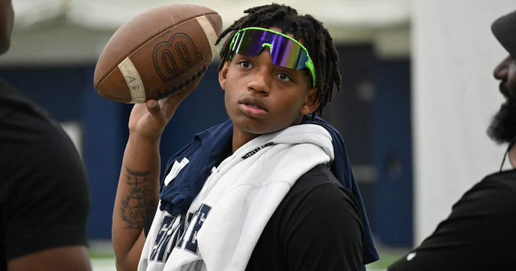 Penn State running back target from Imani Christian, David Davis, supporting his teammates during the tournament. Davis didn't participate but was sporting a PSU shirt and hoodie.  (Photo: Thomas Frank Carr/BWI)