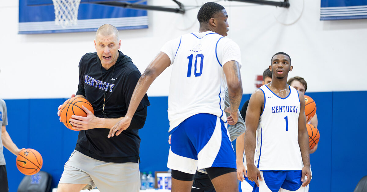 Mark Pope at a Kentucky men’s basketball practice - Photo by Tyler Ruth | UK Athletics