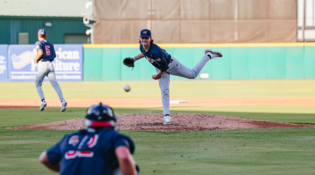 Florida State sophomore Jamie Arnold pitched Tuesday for the Collegiate National Team against Chinese Taipei. (Courtesy of Team USA)