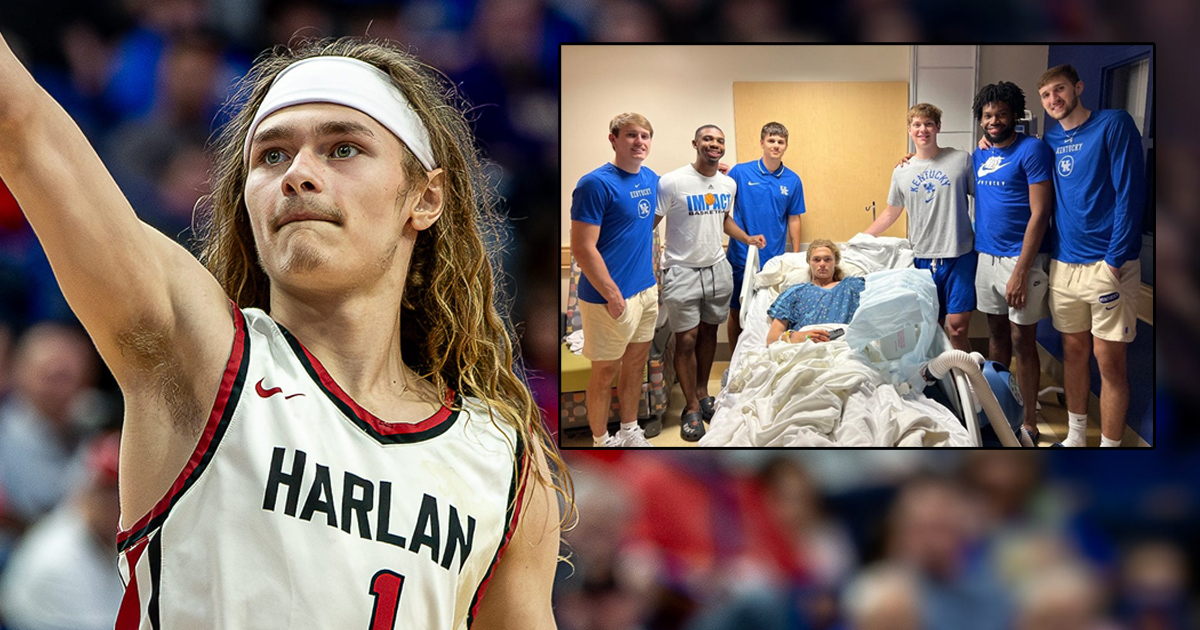 Kentucky Basketball players visit Harlan County basketball player injured in firework accident