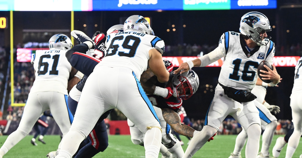 Carolina Panthers Delta flight comes off the runway at Charlotte Airport