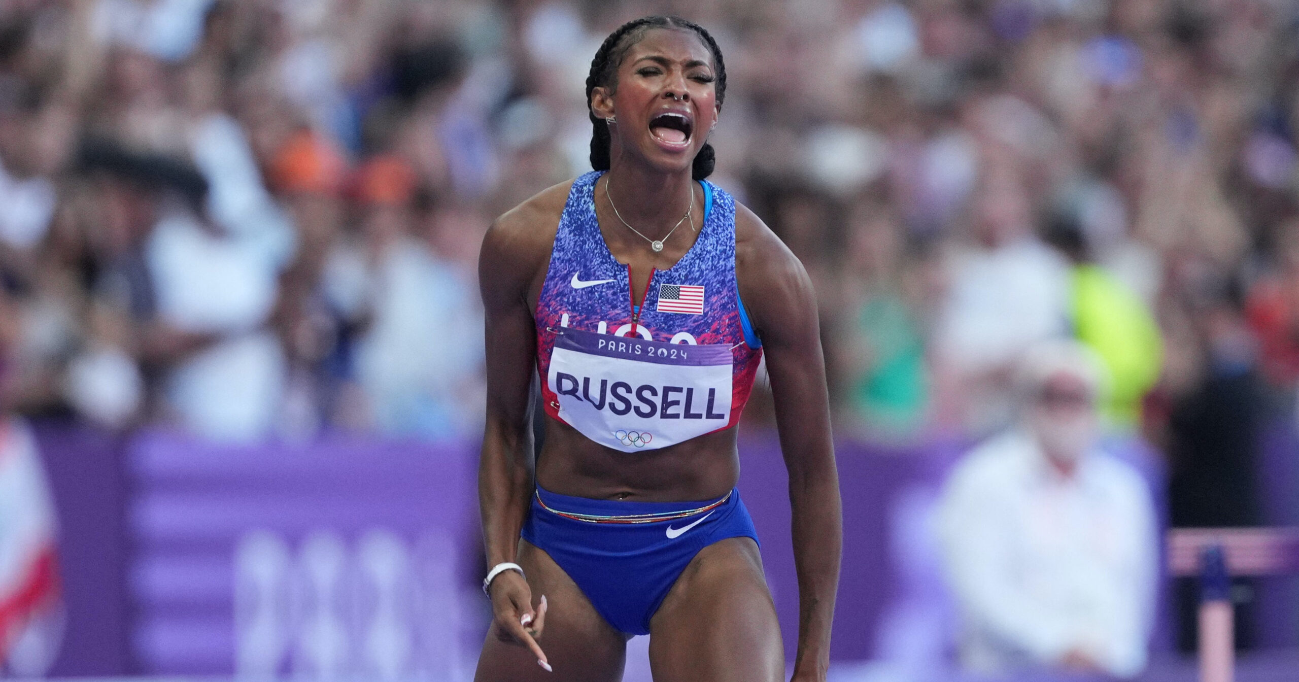 Masai Russell wins gold in 100mH Final at Olympics, Jasmine Camacho