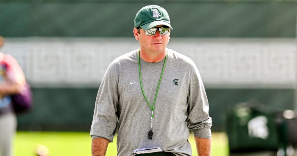 Michigan State's head coach Jonathan Smith looks on during the first day of football camp on Tuesday, July 30, 2024, in East Lansing - Nick King, USA TODAY Sports