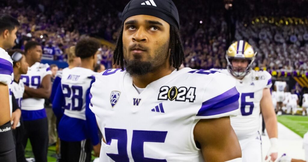 Washington cornerback Elijah Jackson looks on during a College Football Playoff final loss to Michigan. (Mark J. Rebilas-USA TODAY Sports)