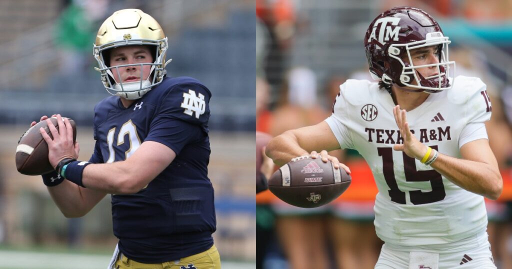 Notre Dame quarterback Riley Leonard and Texas A&M quarterback Conner Weigman are both NFL Draft prospects.