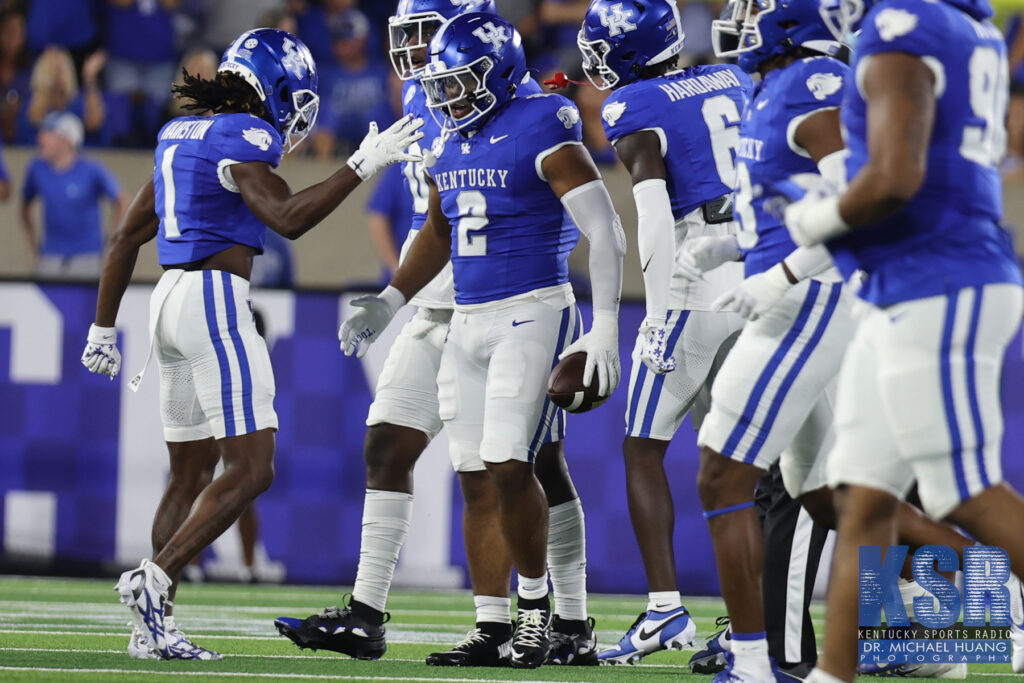 Kentucky defense celebrates - Dr. Michael Huang, Kentucky Sports Radio