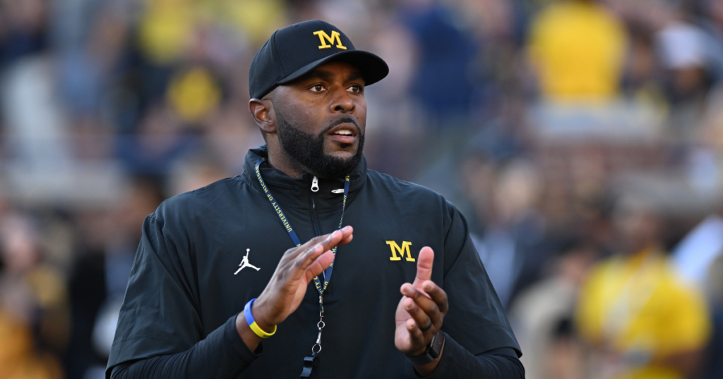 Michigan Wolverines football head coach Sherrone Moore leads his team to a victory over Fresno State. (Photo by Lon Horwedel / TheWolverine.com)