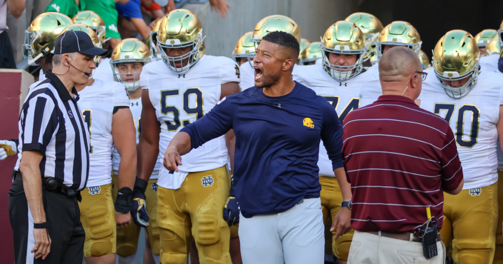 Notre Dame head coach Marcus Freeman