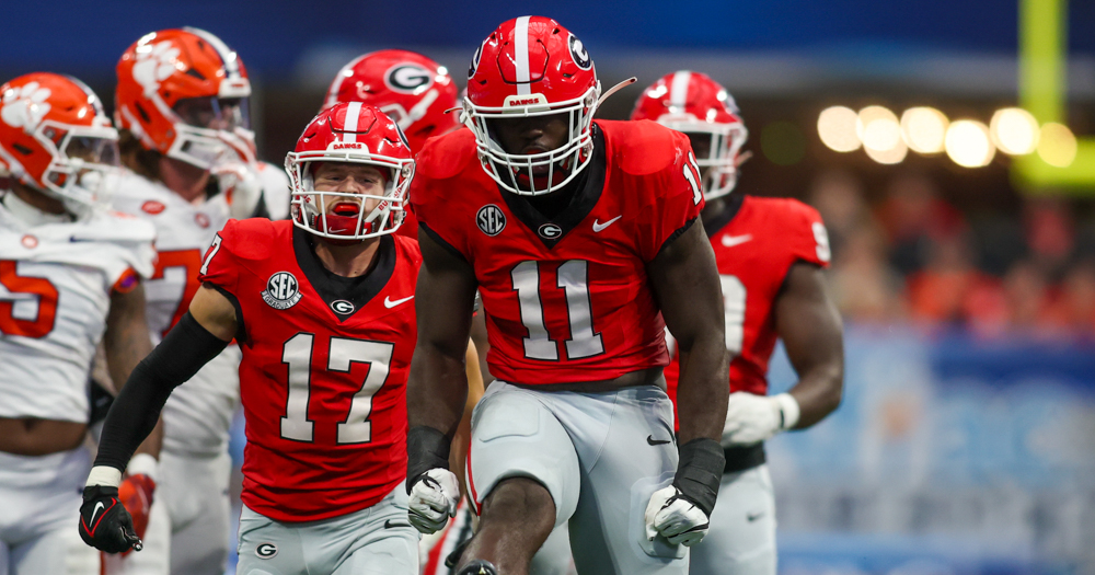 Aug 31, 2024; Atlanta, Georgia, USA; Georgia Bulldogs linebacker Jalon Walker (11) reacts after a tackle against the Clemson Tigers in the third quarter at Mercedes-Benz Stadium. Mandatory Credit: Brett Davis-USA TODAY Sports