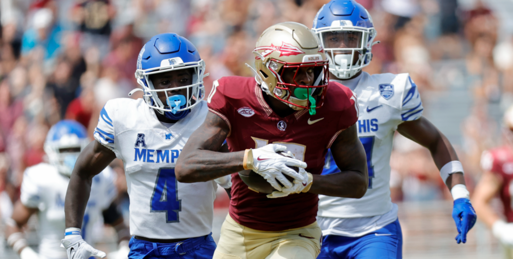 Florida State receiver Malik Benson hauls in a deep pass against Memphis to set up the Seminoles' lone touchdown. (Ken Lanese/Special to Warchant)