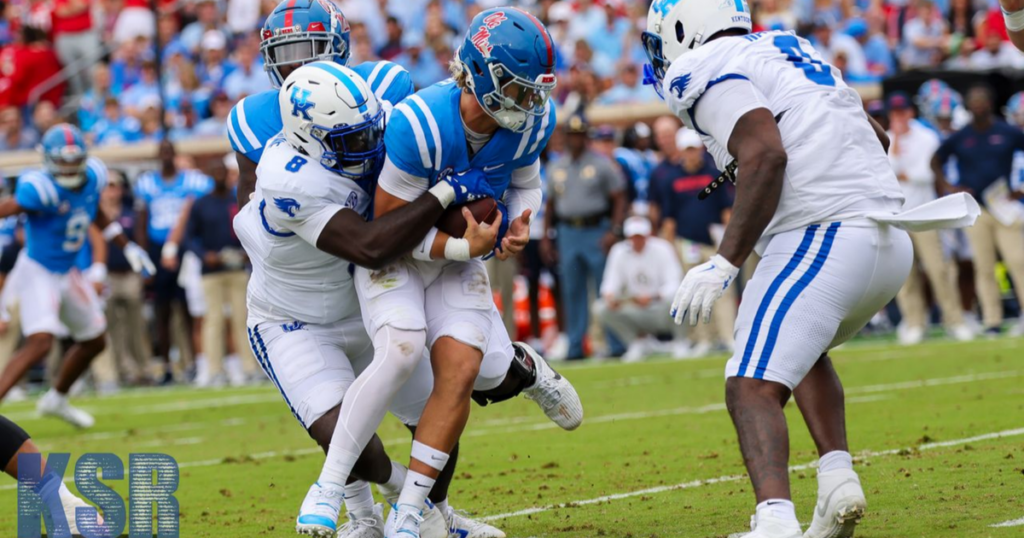 Kentucky DL Octavious Oxendine and Deone Walker sack Ole Miss QB Jaxson Dart, via Mont Dawson, KSR