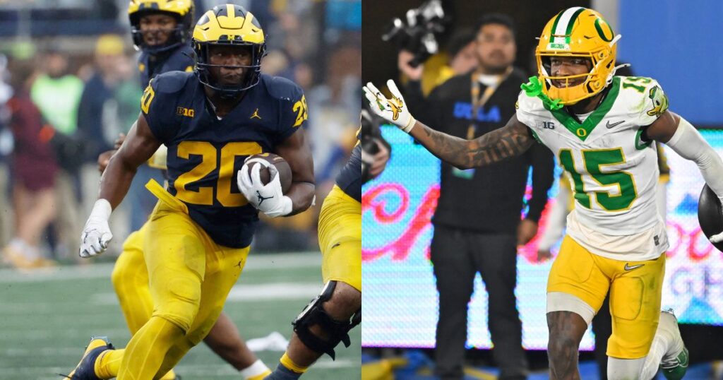 Michigan running back Kalel Mullings and Oregon wide receiver Tez Johnson both helped their teams to victory in Week 5. (Rick Osentoski-Imagn Images and Robert Hanashiro-Imagn Images)