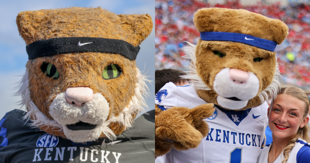 The old Kentucky Wildcat mascot (left) vs. the new Kentucky Wildcat mascot, KSR