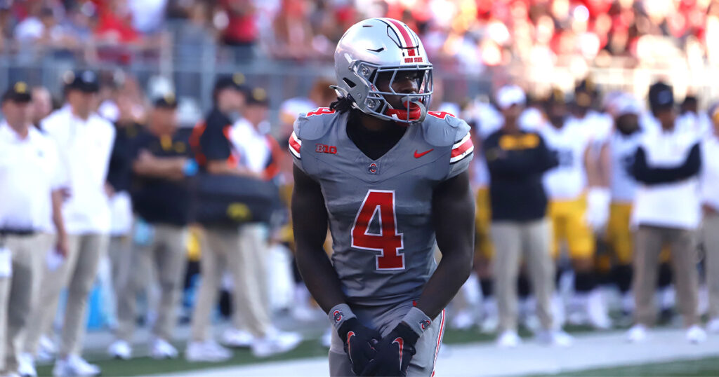 Ohio State true freshman wide receiver Jeremiah Smith lines up during a 35-7 win over Iowa in Week 6. (Matt Parker/Lettermen Row)