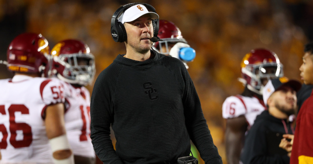 USC Trojans head coach Lincoln Riley looks on during the second half against the Minnesota Golden Gophers at Huntington Bank Stadium