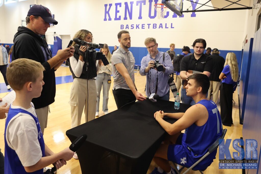 Kerr Kriisa speaks to reporters at Kentucky Basketball Media Day, via Dr. Michael Huang, KSR