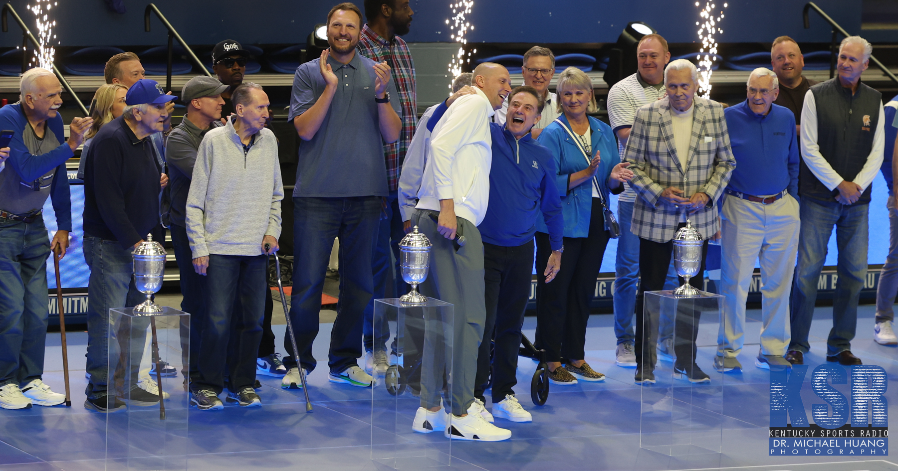 Mark Pope embraces Rick Pitino at his first Big Blue Madness as Kentucky's coach - Dr. Michael Huang, Kentucky Sports Radio