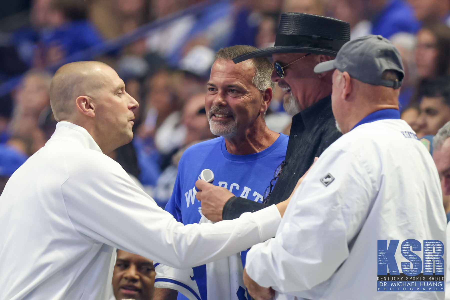 Mark Pope greets Richie Farmer and others at Big Blue Madness - Dr. Michael Huang, Kentucky Sports Radio