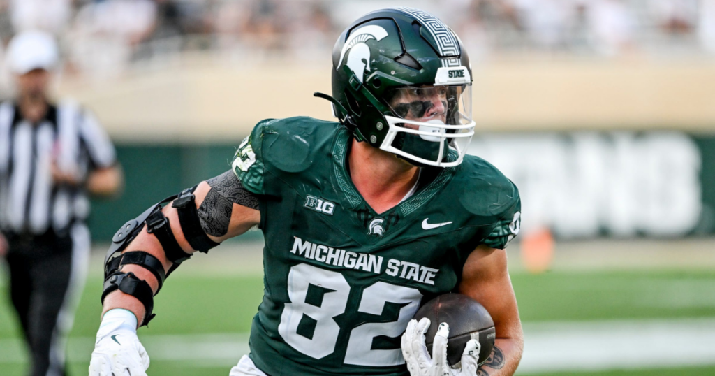 Michigan State's Brennan Parachek runs after a catch against Prairie View A&M during the fourth quarter on Saturday, Sept. 14, 2024, at Spartan Stadium in East Lansing - Nick King, USA TODAY Sports