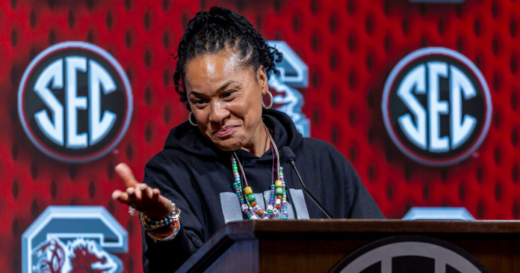 South Carolina women's basketball coach Dawn Staley. Mandatory Credit: Vasha Hunt-Imagn Images