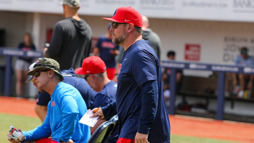 Ole Miss pitching coach Joel Mangrum. Mandatory credit: Ole Miss athletics.