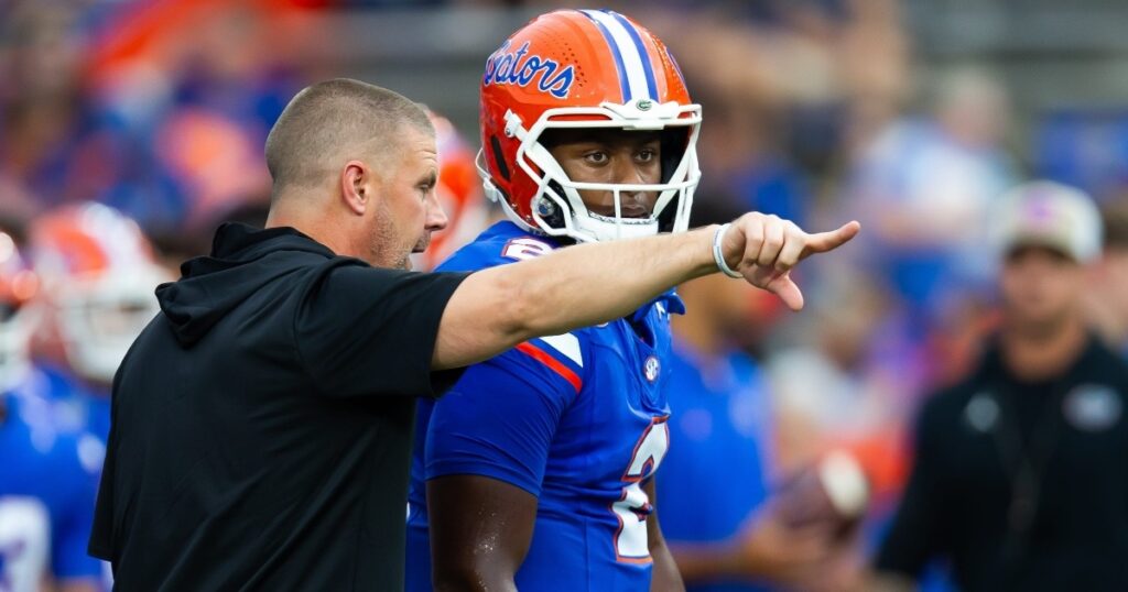 Billy Napier, DJ Lagway, Florida Gators - © Doug Engle/Gainesville Sun / USA TODAY NETWORK