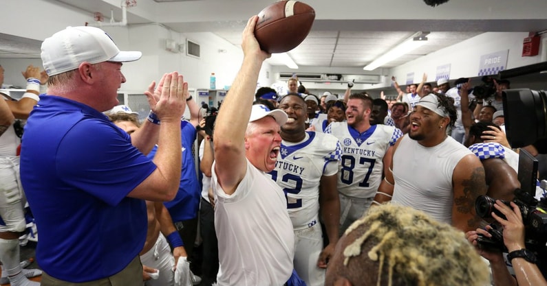 John Schlarman receives the game ball after a win at Florida, via UK Athletics