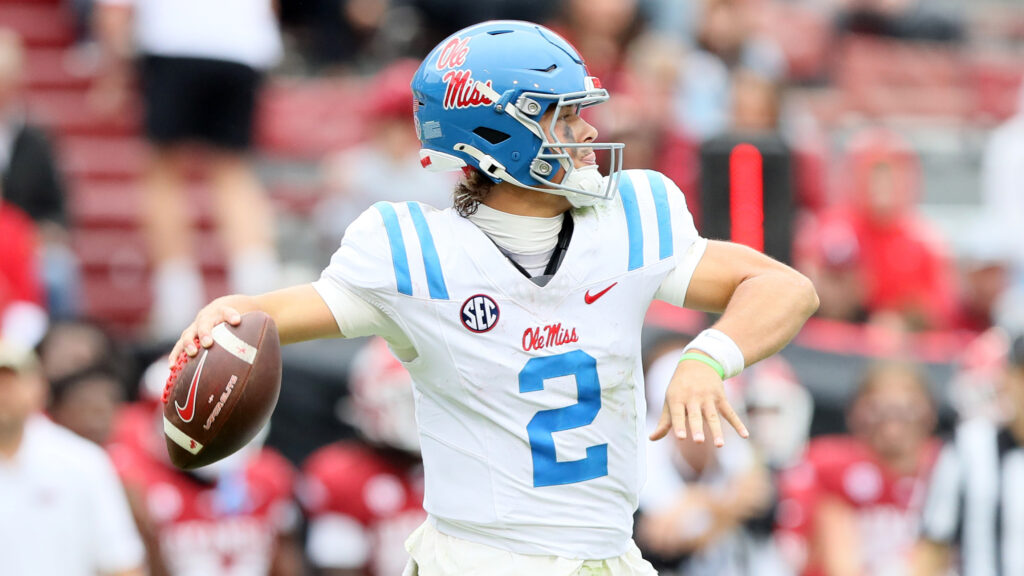 Ole Miss quarterback Jaxson Dart. Mandatory credit: Nelson Chenault-Imagn Images