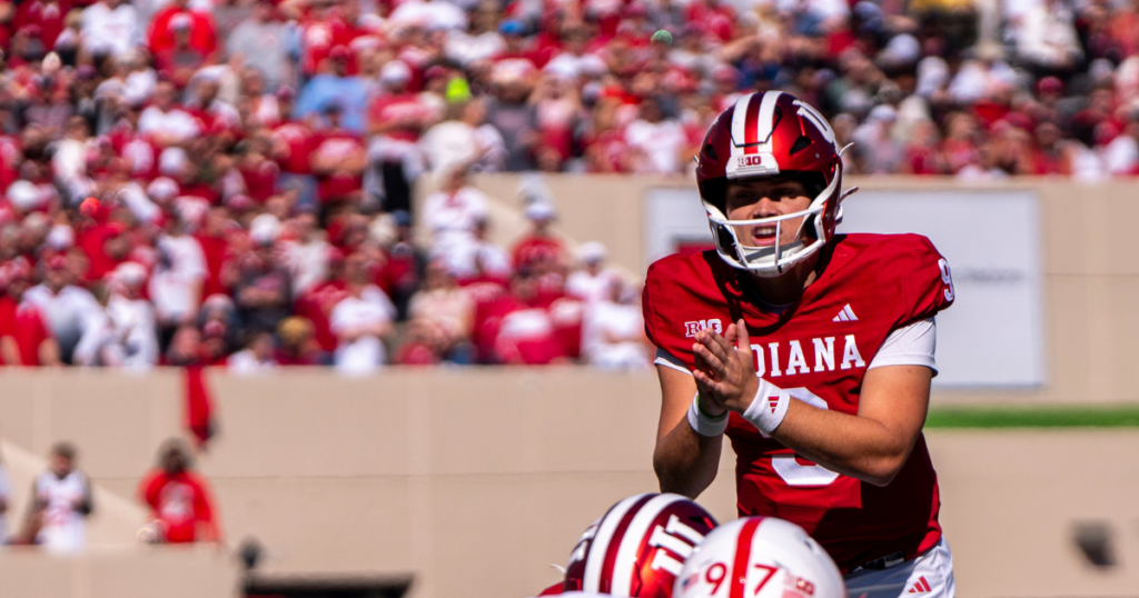 Indiana quarterback Kurtis Rourke, an Ohio transfer and Canada native, will take on Michigan Wolverines football Saturday. (Photo by Jacob Musselman-Imagn Images)