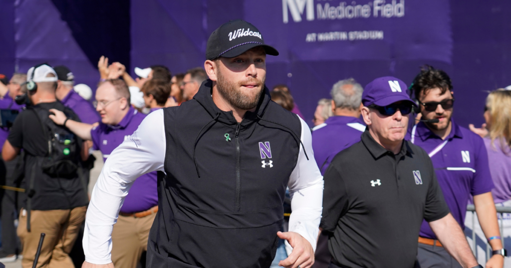 Northwestern head coach David Braun was promoted to full-time head coach in 2023. (Photo by David Banks-Imagn Images)