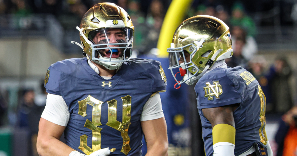 Notre Dame linebacker Drayk Bowen and safety Adon Shuler