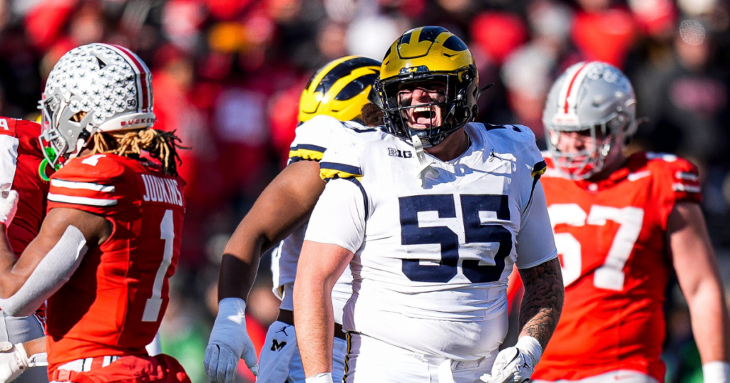 Michigan Wolverines football defensive tackle Mason Graham had 7 tackles in a win over Ohio State. (Photo by Junfu Han / USA TODAY NETWORK via Imagn Images)